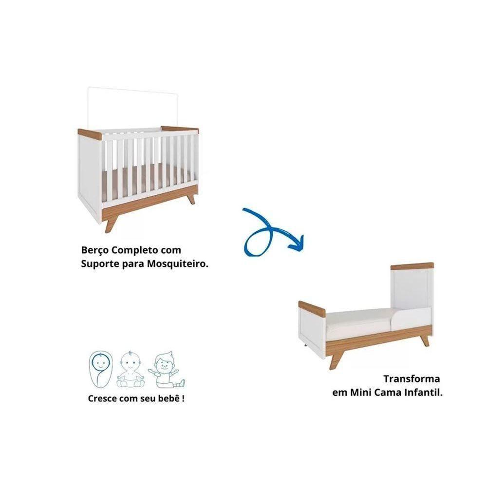 Berço - Mini Cama Infantil Retrô 2 Em 1 Branco-amendoa - Peroba - 4