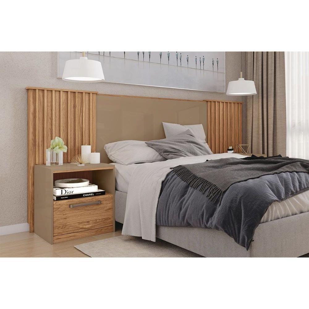 Painel Cama Box Madeirado Casal-queen-king Lucius 2 Mesas C- 1 Gaveta Freijo-sued - Caemmun - 1