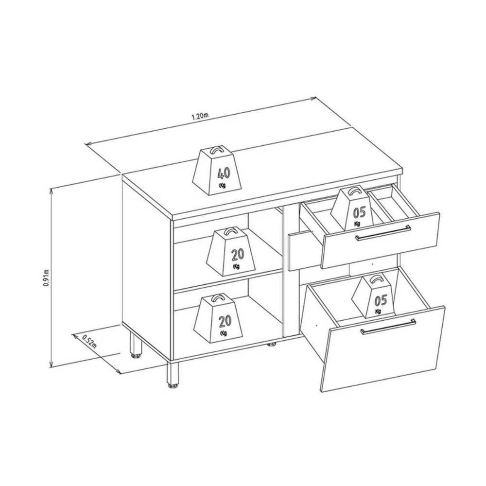 Balcão De Cozinha Modulado Atena C- 1 Porta E 3 Gavetas S- Tampo 120cm Off White - Linea Brasil - 2