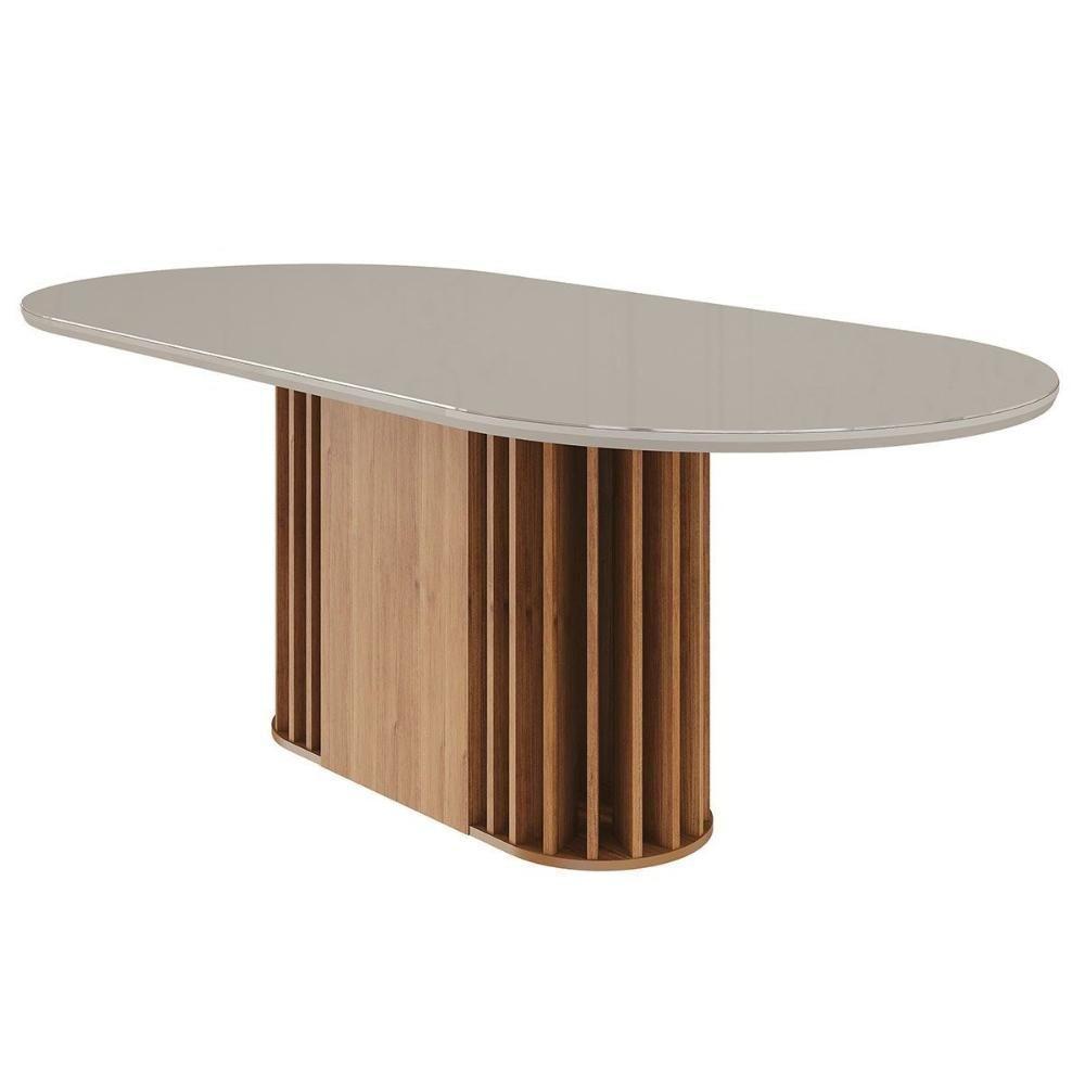 Mesa Multiuso Cozinha Julieta C- Tampo Madeirado Vidro Oval 210x100cm Cinamomo-off White - Cimol - 1