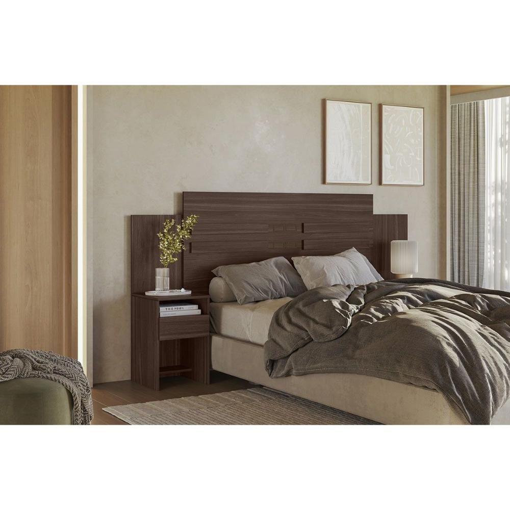 Painel Cama Box Madeirado Casal Triunfo C- 2 Mesas E 2 Gavetas Cafe Touch - Demóbile - 1