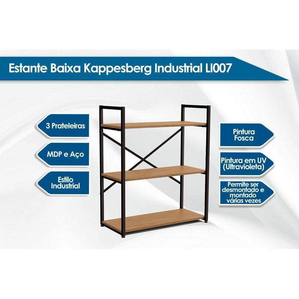 Estante De Livros Industrial Baixa Li007 C- 3 Prateleiras 72x85cm Canela-branco - Kappesberg - 3