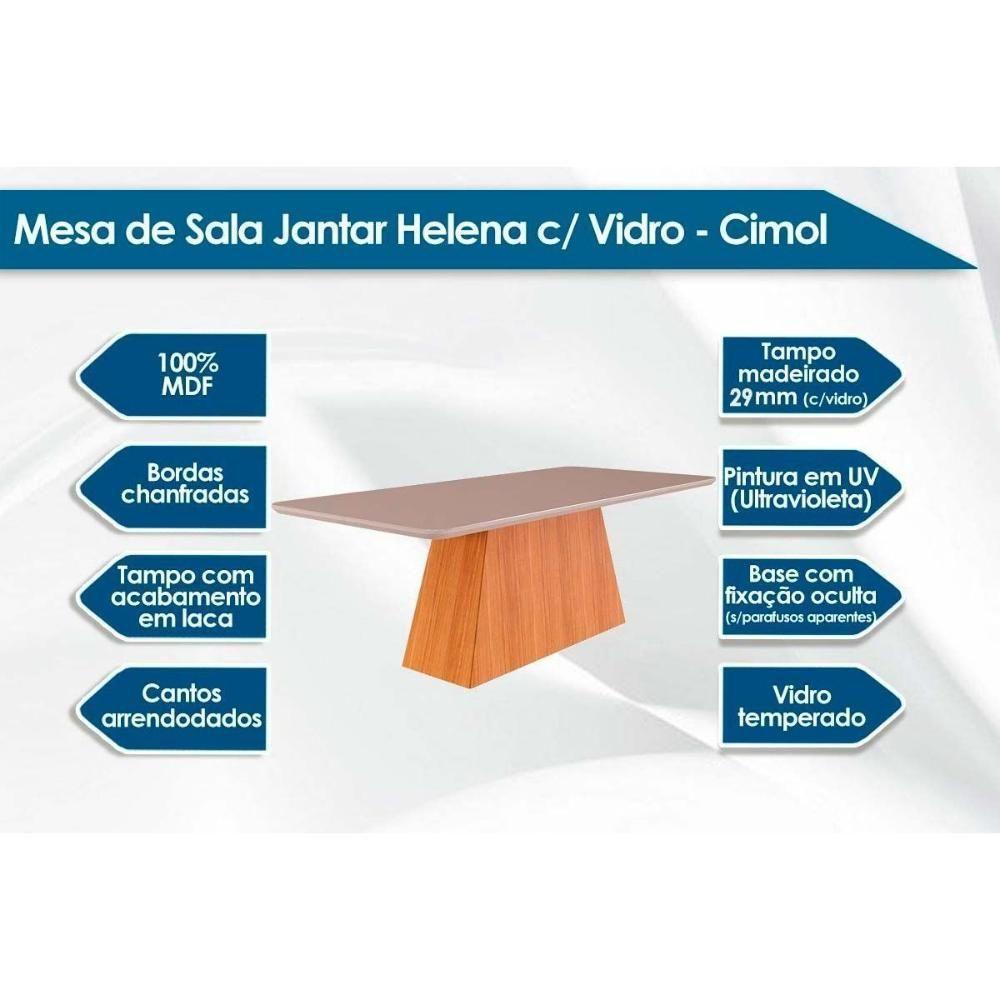 Mesa P- Cozinha Helena C- Tampo Madeirado C- Vidro 210x100cm Cinamomo-off White - Cimol - 2
