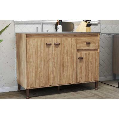 Balcão De Cozinha Modulado Torino C- 3 Portas E 1 Gaveta S- Tampo 120cm Mel - Movelbento