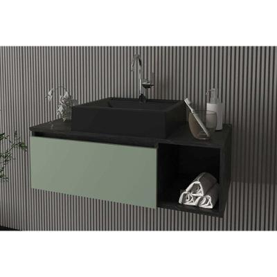 Balcão P- Banheiro Suspenso Bn3601 S- Cuba C- 1 Porta 80cm Marmore Lunar-verde Mar - Tecno Mobili