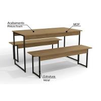 Mesa P- Cozinha Industrial Li013 C- Tampo Madeirado 136x72cm C- 2 Bancos Canela-branco - Kappesberg - 3
