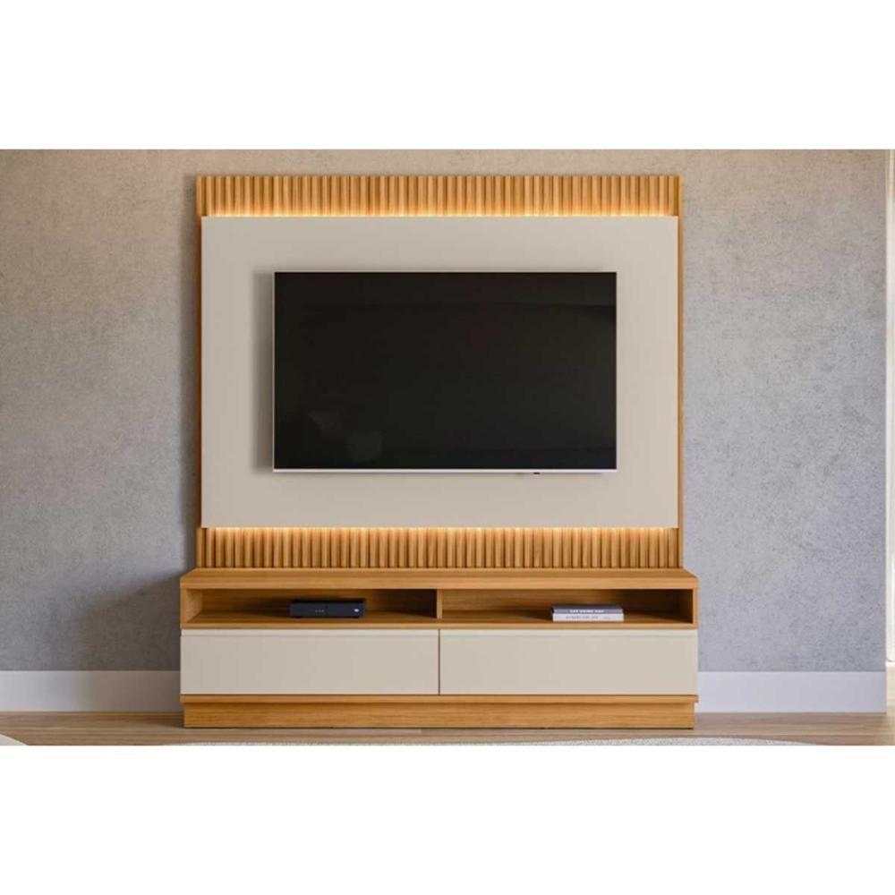 Estante P- Sala Até 70 Pol São Paulo C- 2 Gavetas 198x180cm Tauari-off White Fosco - Linea Brasil - 1