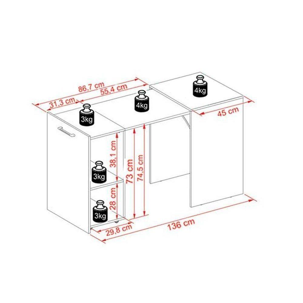 Mesa Multiuso Casal Retrátil Me4170 C- 2 Nichos Preto - Tecno Mobili - 4