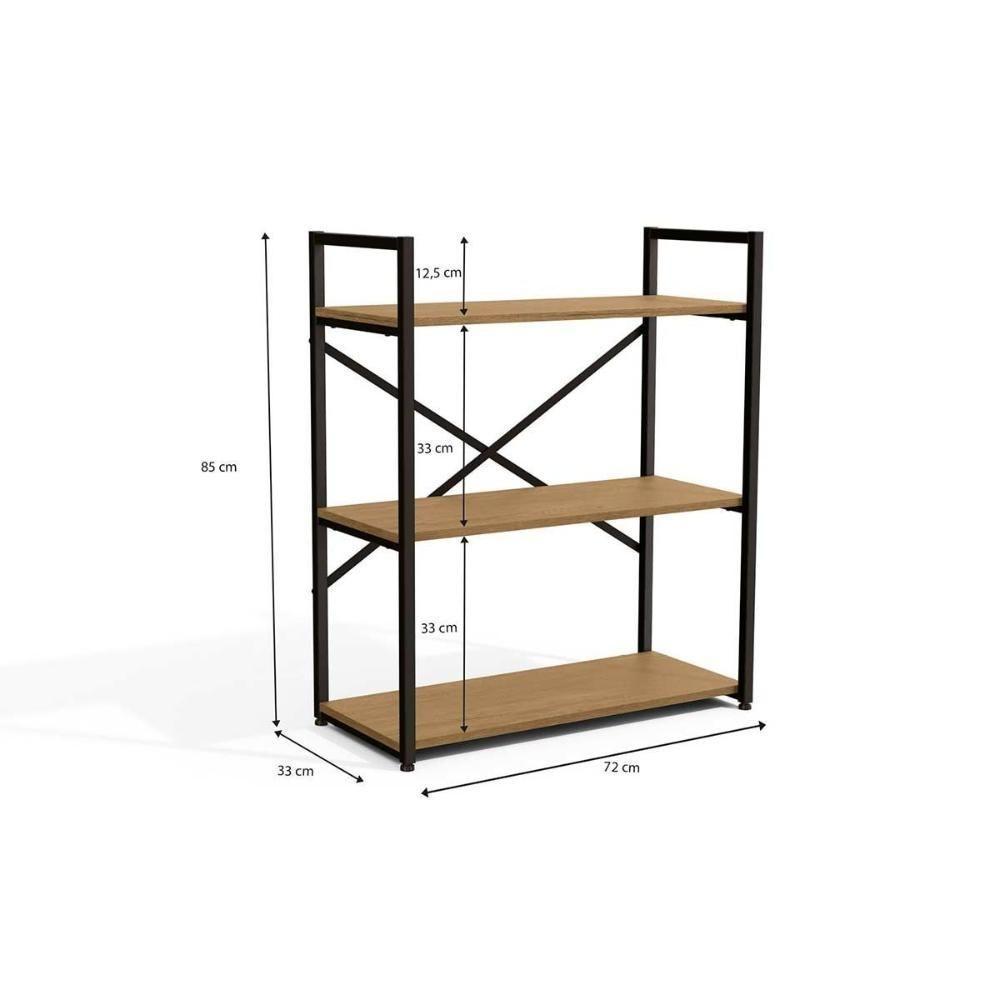 Estante Livreiro Solteiro Industrial Baixa Li007 C- 3 Prateleiras 72x85cm Canela-branco - Kappesberg - 3