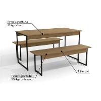 Conjunto: Mesa De Cozinha Industrial Li013 C- Tampo Madeirado 136x72cm C- 2 Bancos Canela-branco - Kappesberg