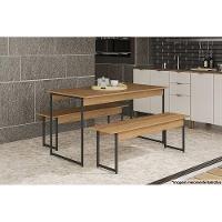 Conjunto: Mesa De Cozinha Industrial Li013 C- Tampo Madeirado 136x72cm C- 2 Bancos Canela-branco - Kappesberg - 5