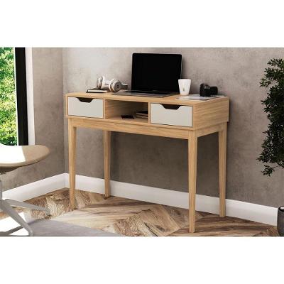 Mesa Escrivaninha Retangular Mb 1099 Juvenil 2 Gavetas Madeira 100cm Off White e Mel