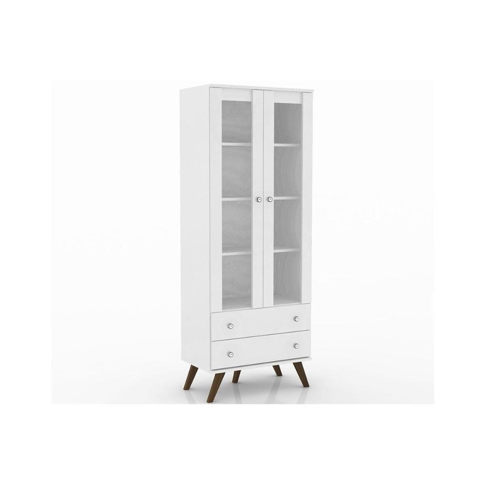 Estante De Livros Esm 217 C- 2 Portas C- Vidro E 2 Gavetas 70cm Branco - Movelbento - 5