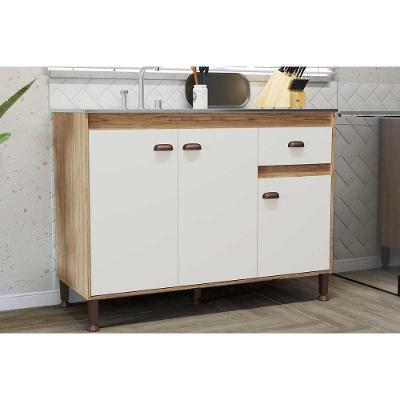 Balcão De Cozinha Modulado Torino C- 3 Portas E 1 Gaveta S- Tampo 120cm Mel-off White - Movelbento