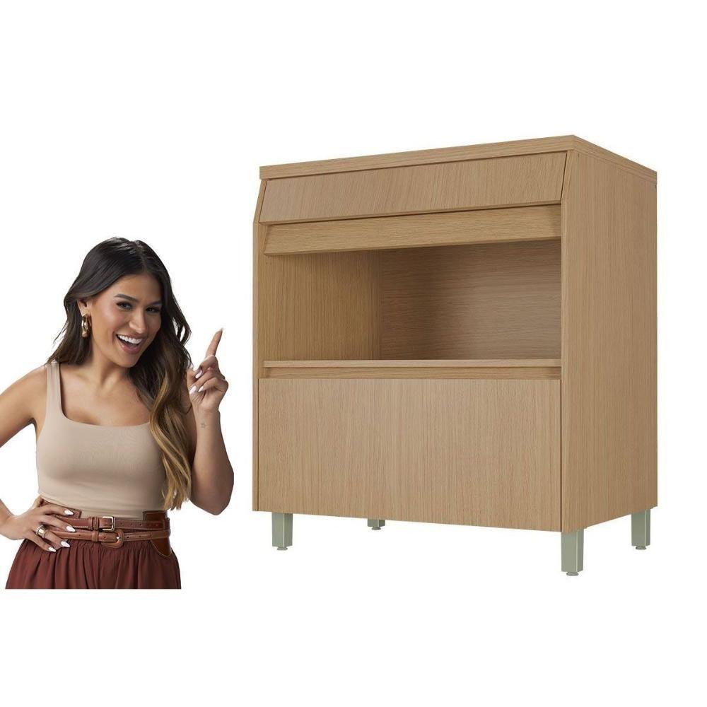 Balcão De Cozinha Modulado C- Tampo Simone Mendes C- 1 Porta E 1 Gaveta 80cm Carvalho-greice - Nesher - 2