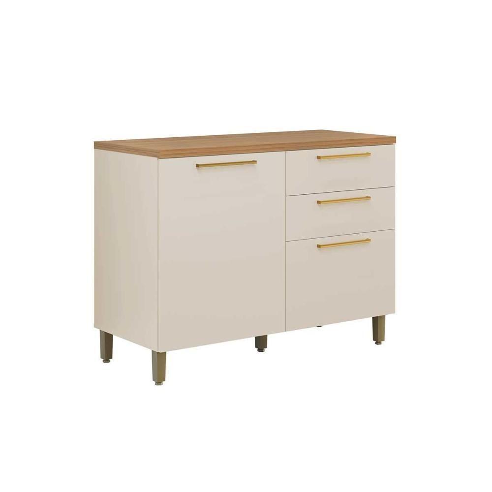 Balcão De Cozinha Modulado C- Tampo Atena C- 1 Porta E 3 Gavetas 120cm Jequitiba-off White Fosco - Linea Brasil - 1