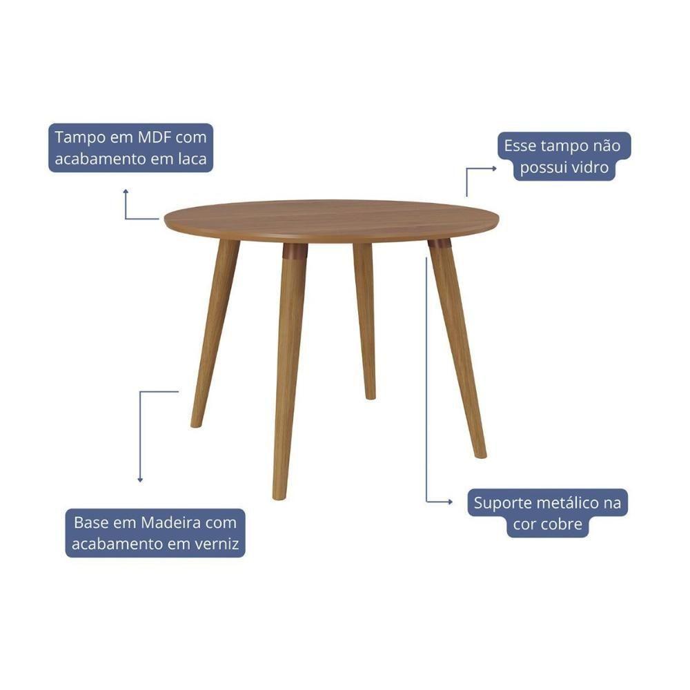 Mesa Multiuso Cozinha Dani C- Tampo Madeirado Redondo 109x109cm Carvalho-cinamomo - Cimol - 2