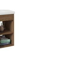 Bancada De Banheiro Balcão Suspenso Lótus-bia C- Cuba 55cm E Armário C- Espelho Branco-preto - Mgm - 6