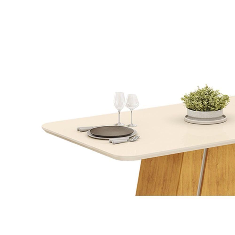 Mesa Multiuso Cozinha Gabi C- Tampo Madeirado C- Vidro Curvo 170x90cm Cedro-off White - Dj Móveis - 3