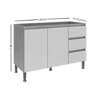 Balcão De Cozinha Rebeca C- 2 Portas E 3 Gavetas S- Tampo 120cm Mel-avelã - Movelbento - 3