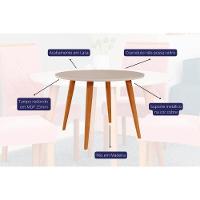 Conjunto: Mesa De Cozinha Dani Tampo Madeirado 110cm E 4 Cadeiras Fernanda Madeirado-off White - Nature-madeirado-suede N - Cimol