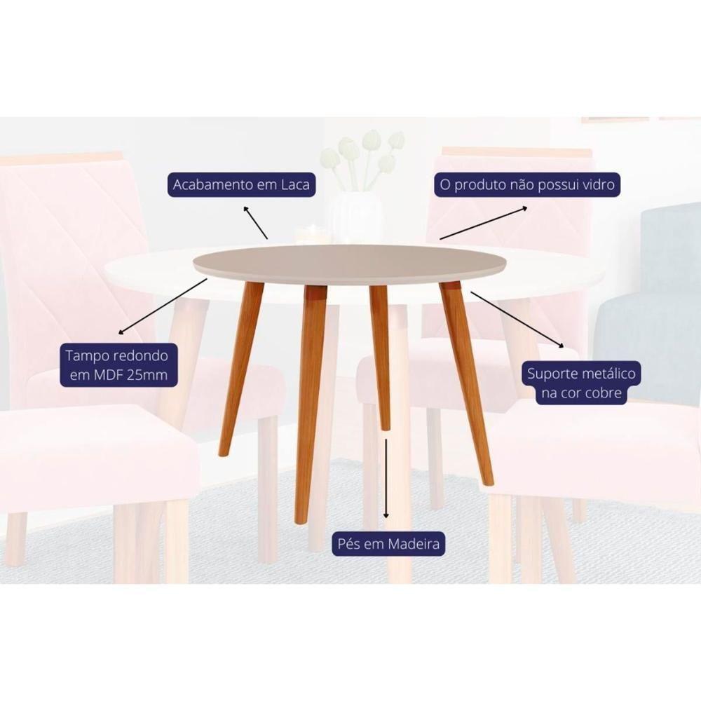 Conjunto: Mesa Sala Jantar Dani Tampo Madeirado 110cm E 4 Cadeiras Fernanda Madeirado-off White - Nature-madeirado-suede N - Cimol - 4