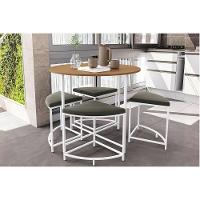 Mesa P- Cozinha Li038 C- Tampo Madeirado 90 Cm + 4 Banquetas Canela-branco - Kappesberg - 1