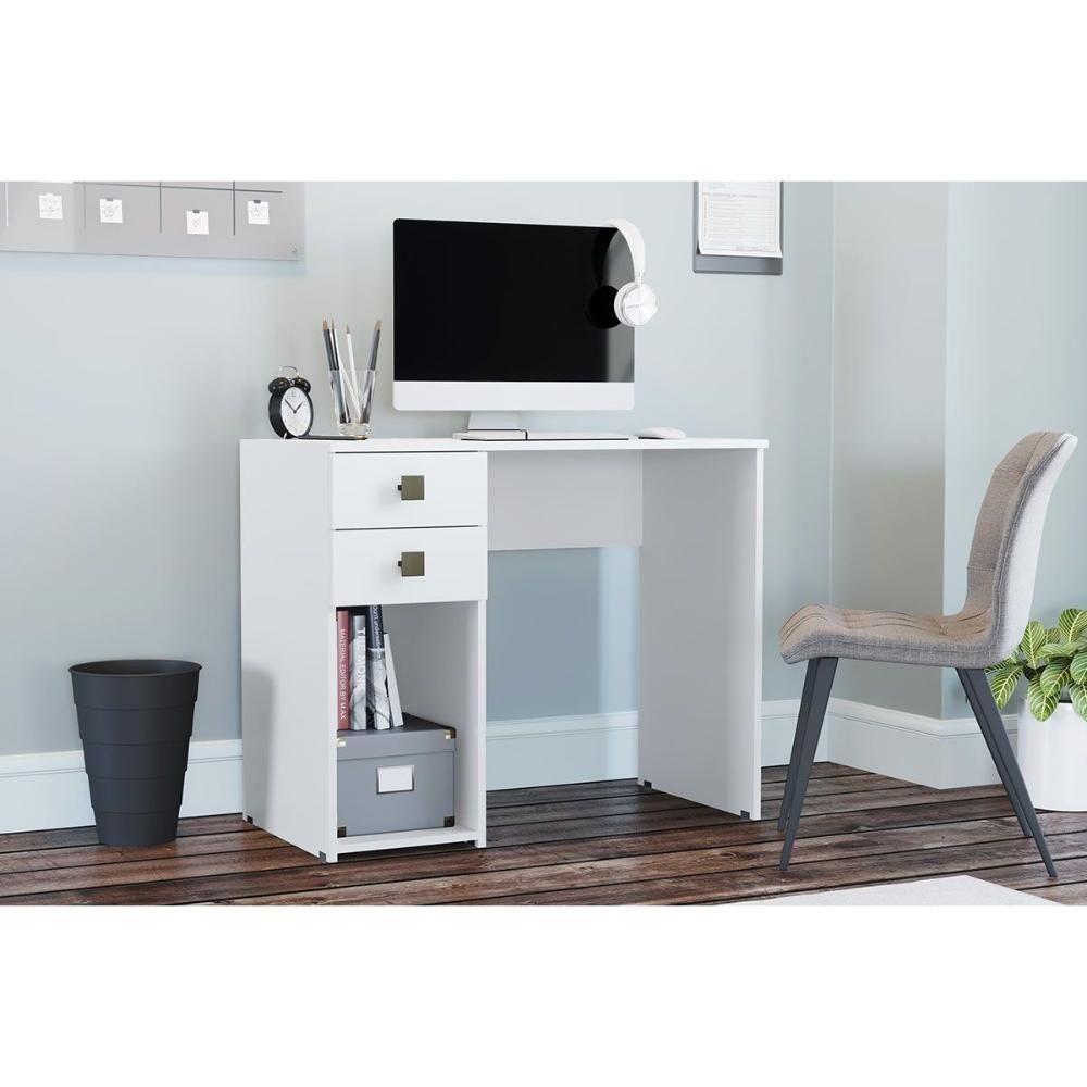 Mesa De Computador Solteiro Msm 412 C- 2 Gavetas Branco - Movelbento - 1