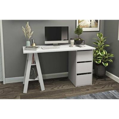 Mesa De Computador Solteiro Mb 1035 C- 3 Gavetas Branco - Movelbento