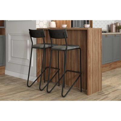 Balcão Ilha Cozinha Gourmet Bella 2613 120cm E 2 Banquetas 1747 Nogal - Preto-grafite - Preto - Carraro