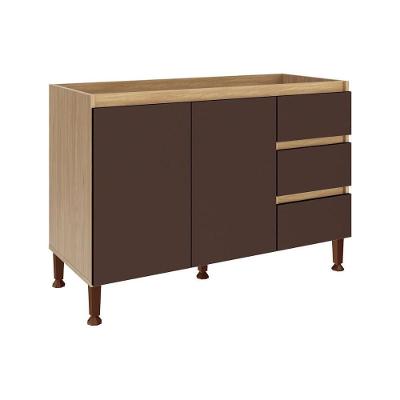 Balcão De Cozinha Modulado Rebeca C- 2 Portas E 3 Gavetas S- Tampo 120cm Mel-avelã - Movelbento
