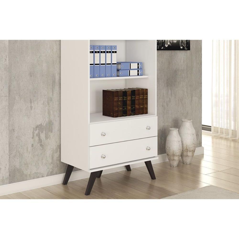 Estante Livreiro Solteiro Esm 216 C- 2 Gavetas Branco - Movelbento - 4
