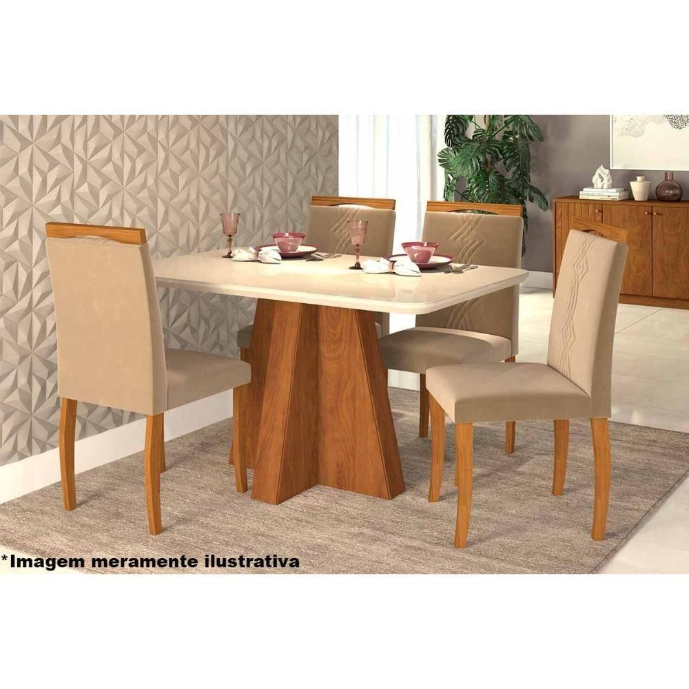 Mesa Multiuso Cozinha Maitê C- Tampo Madeirado C- Vidro Canto Curvo 130x80cm Nature-off White - Cimol - 4