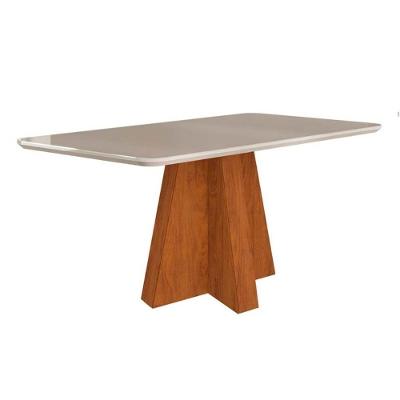 Mesa Multiuso Cozinha Maitê C- Tampo Madeirado C- Vidro Canto Curvo 130x80cm Nature-off White - Cimol