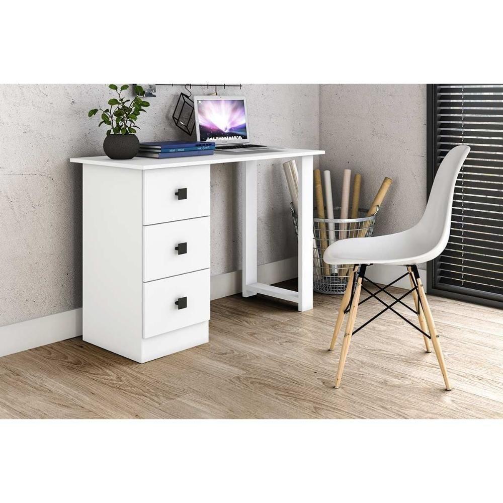 Mesa Computador Casal Msm 436 C- 3 Gavetas Branco - Movelbento - 1