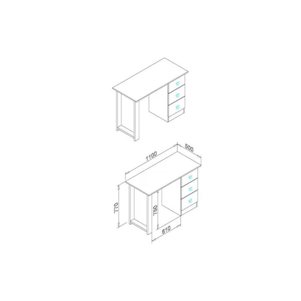 Mesa Computador Casal Msm 436 C- 3 Gavetas Branco - Movelbento - 2