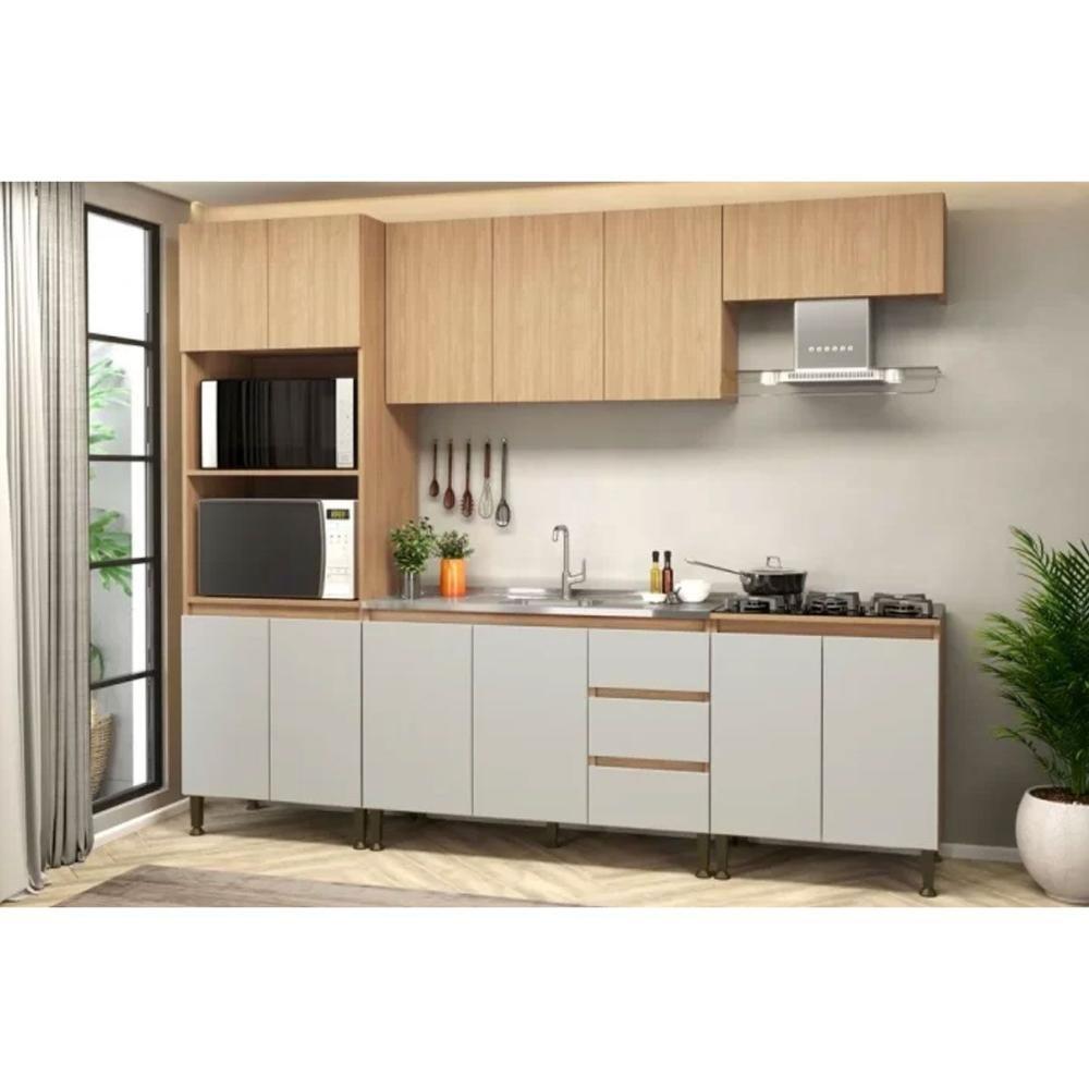 Balcão De Cozinha Modulado Rebeca C- 2 Portas E 3 Gavetas S- Tampo 120cm Mel-off White - Movelbento - 5