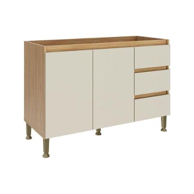 Balcão De Cozinha Modulado Rebeca C- 2 Portas E 3 Gavetas S- Tampo 120cm Mel-off White - Movelbento