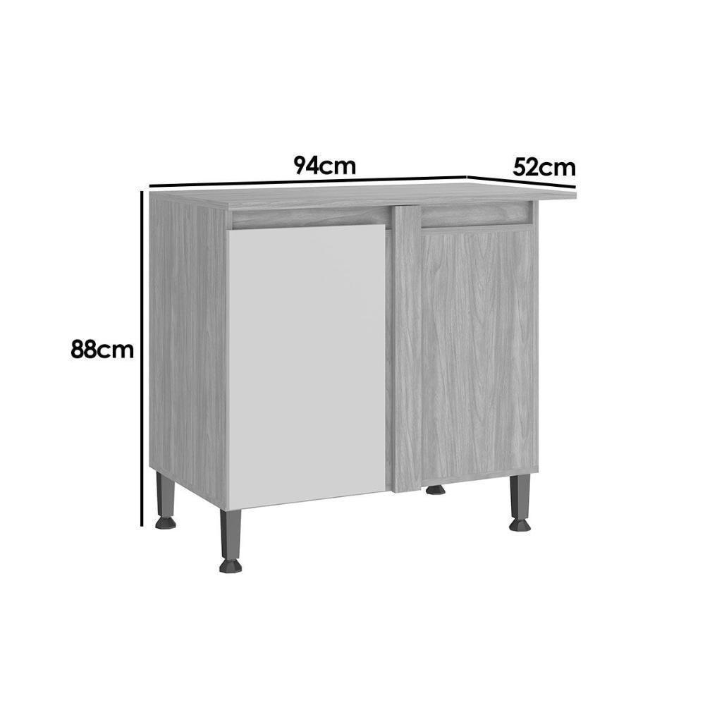 Balcão De Cozinha Modulado C- Tampo Rebeca Canto 94cm Mel-off White - Movelbento - 2