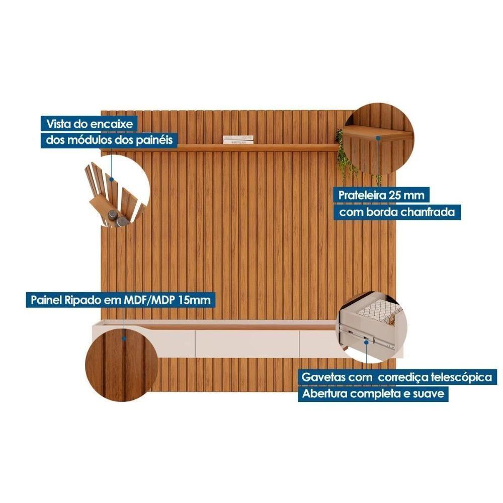 Estante P- Sala Até 65 Pol Pratic Ripado C- 3 Gavetas 223x240cm Bali - Dj Móveis - 3