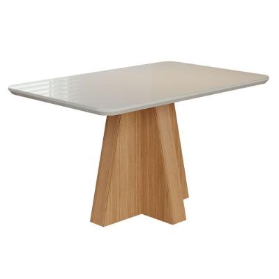 Mesa Multiuso Cozinha Maitê C- Tampo Madeirado C- Vidro Canto Curvo 130x80cm Nature-off White - Cimol