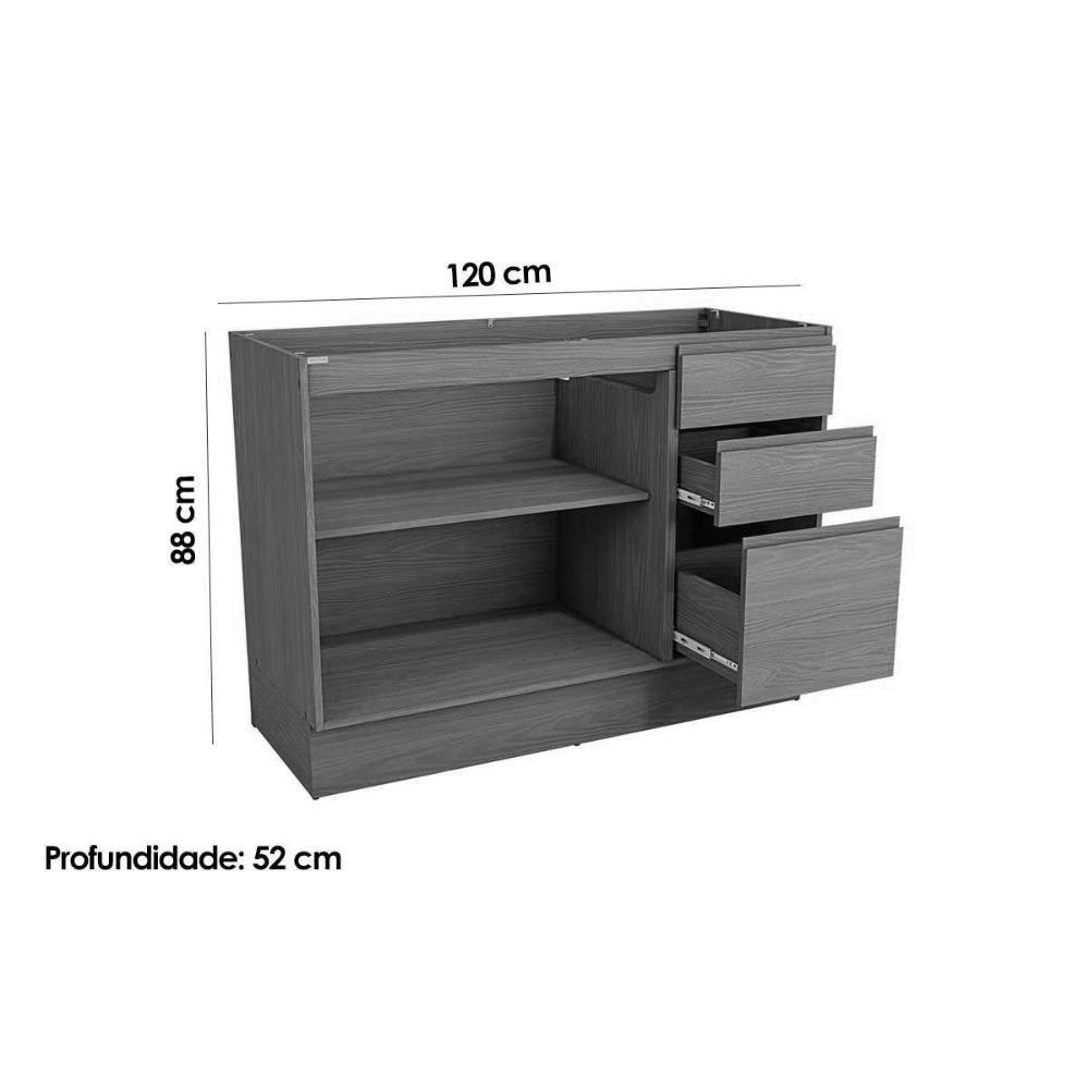 Balcão De Cozinha Modulado C- Tampo Ciela R626 C- 2 Portas E 3 Gavetas 120cm Canela - Kappesberg - 3