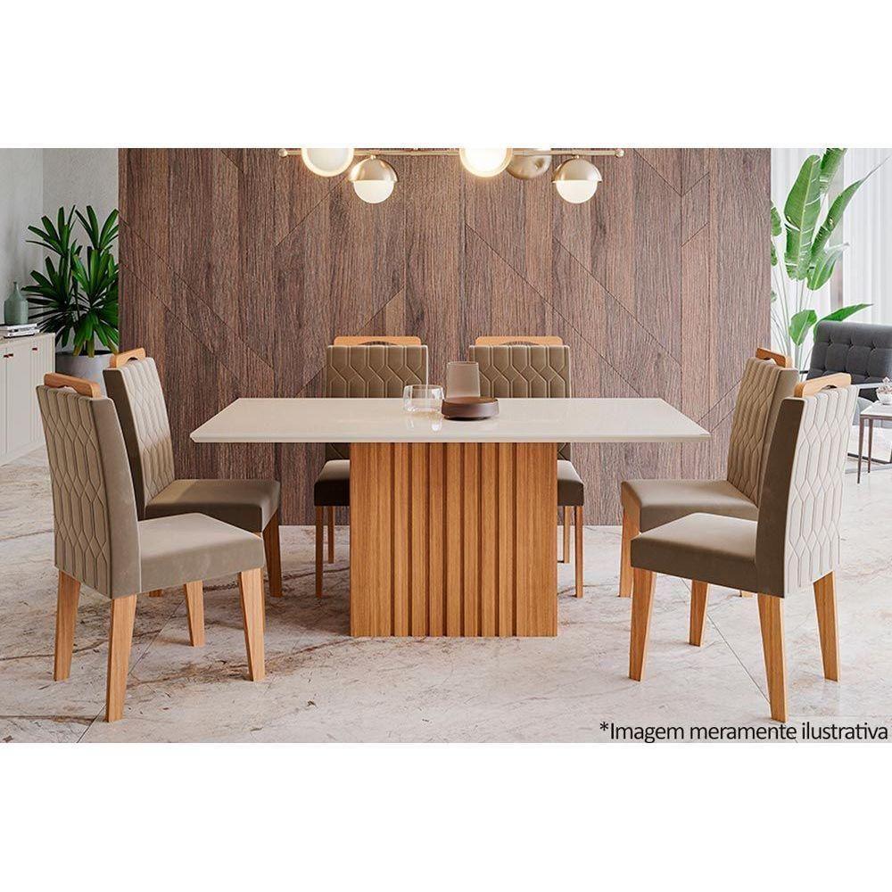 Mesa Multiuso Cozinha Ana C- Tampo Madeirado C- Vidro 180x90cm Nature-off White - Cimol - 4