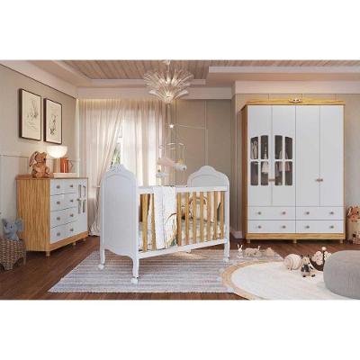 Quarto Infantil Completo Elô Kit 3 Peças Branco Amendoa com Guarda Roupa Cômoda Berço Móveis Peroba