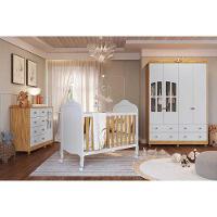 Quarto Infantil Completo Elô 3 Peças (1guardaroupa+1berço+1cômoda) Qi119 Branco-amendoa - Peroba - 1