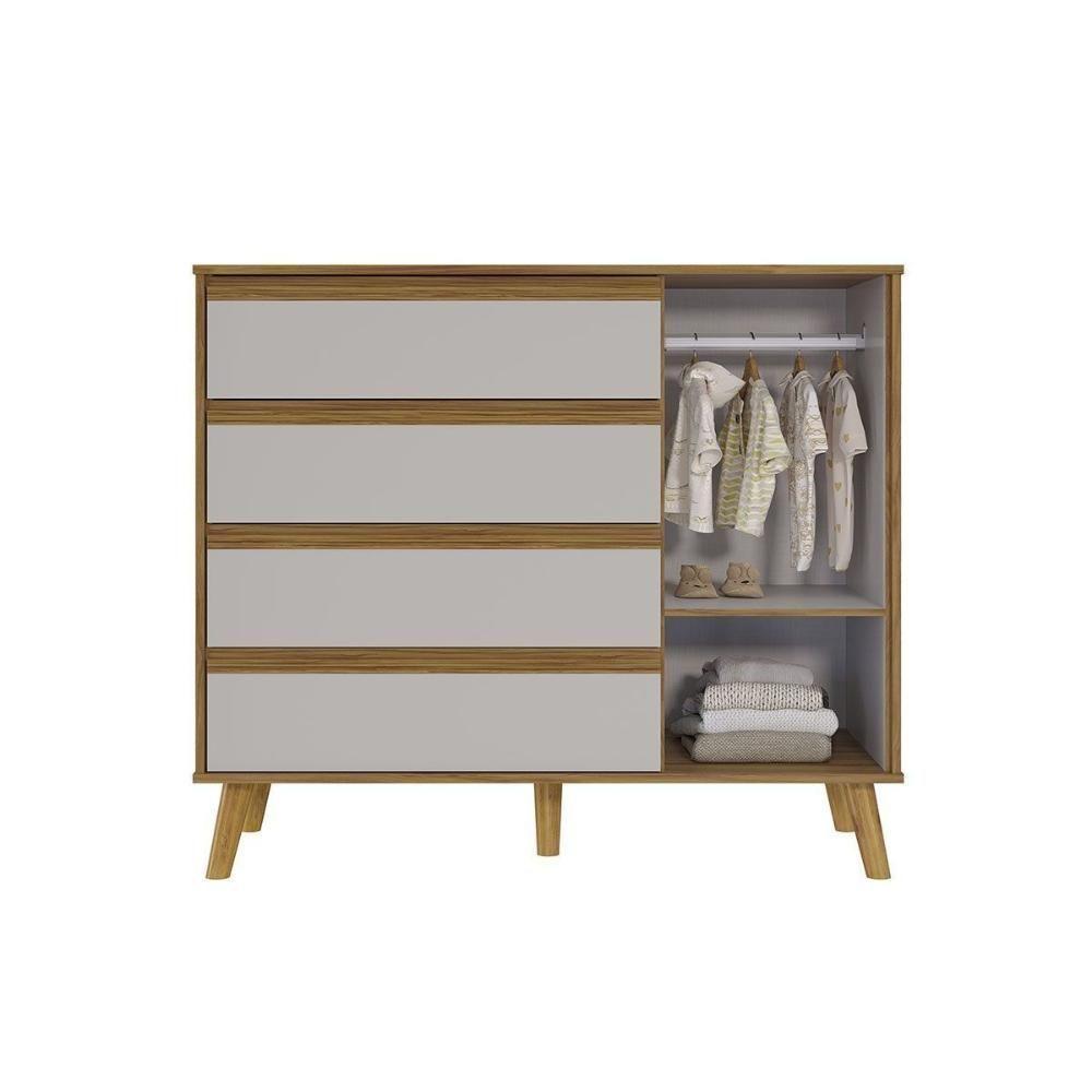 Quarto Infantil Completo Theo 3 Peças (1guardaroupa+1berço+1cômoda) Qi110 Off White-amendoa - Peroba - 6