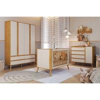 Quarto Infantil Completo Theo 3 Peças (1guardaroupa+1berço+1cômoda) Qi110 Off White-amendoa - Peroba - 1
