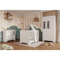 Quarto Infantil Completo Popy 3 Peças (1guardaroupa+1berço+1cômoda) Qi111 Branco - Peroba - 1