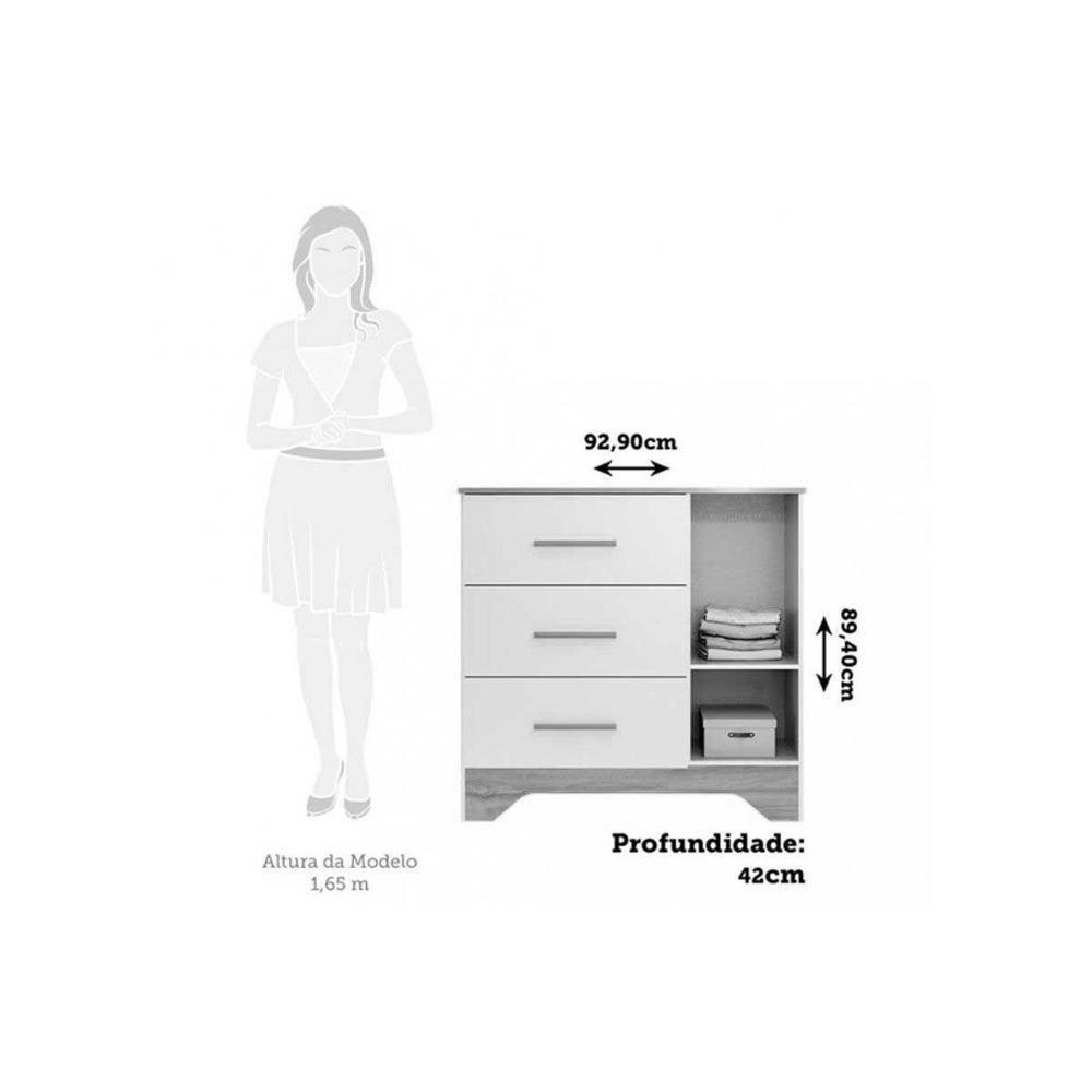Quarto Infantil Completo Popy 3 Peças (1guardaroupa+1berço+1cômoda) Qi111 Branco-amendoa - Peroba - 3