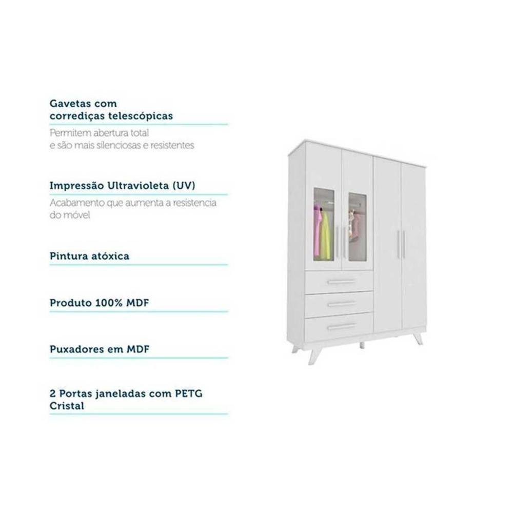 Quarto Infantil Completo Retrô 3 Peças (1guardaroupa+1berço+1cômoda) Qi112 Branco-amendoa - Peroba - 5